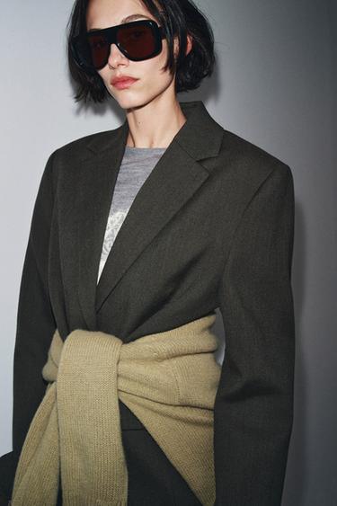 VESTE OVERSIZE AVEC LAINE ZW COLLECTION - Vert chiné de Zara