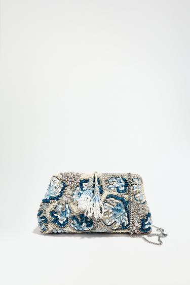 CLUTCH MIT SCHMUCKPERLEN - Blau von Zara