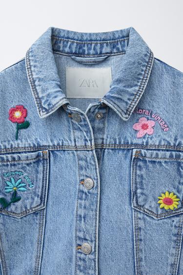 DENIM JACKET WITH EMBROIDERED FLOWERS - Blue by Zara - Image 2