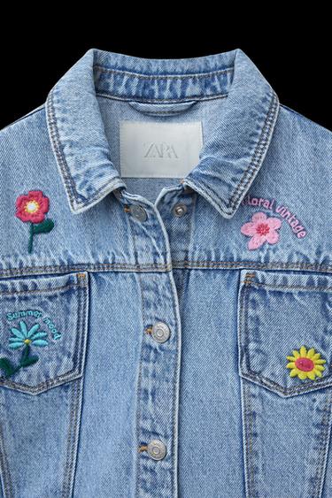 DENIM JACKET WITH EMBROIDERED FLOWERS - Blue by Zara