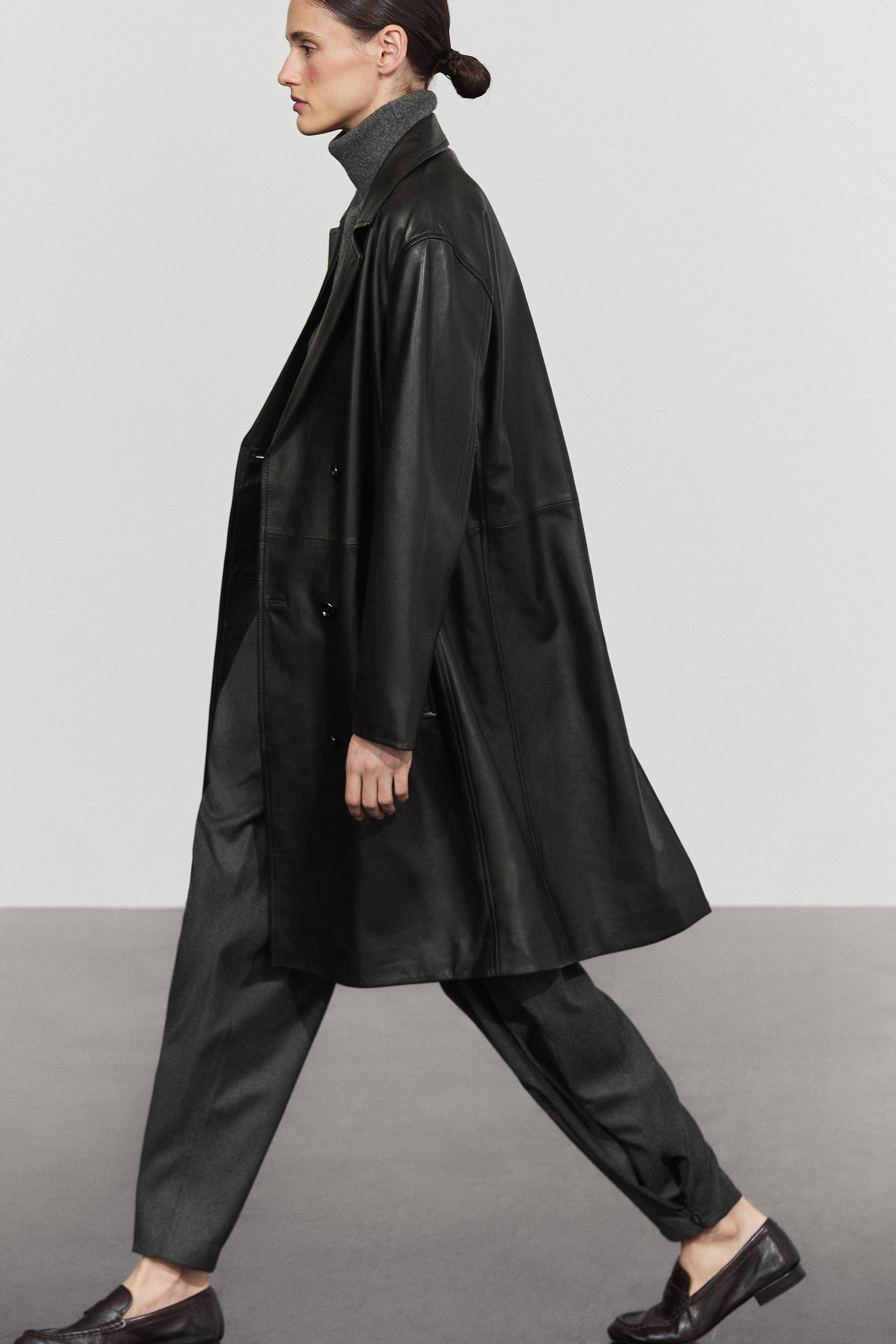 Long nappa leather trench coat