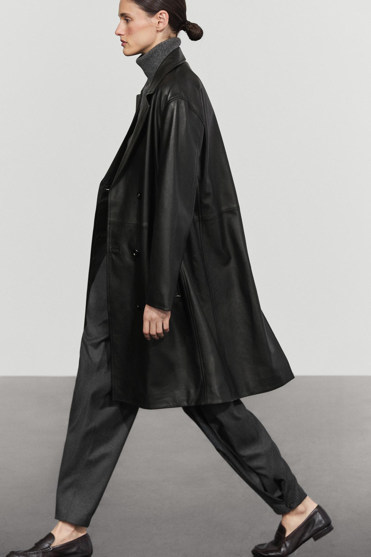 Long nappa leather trench coat — Black
