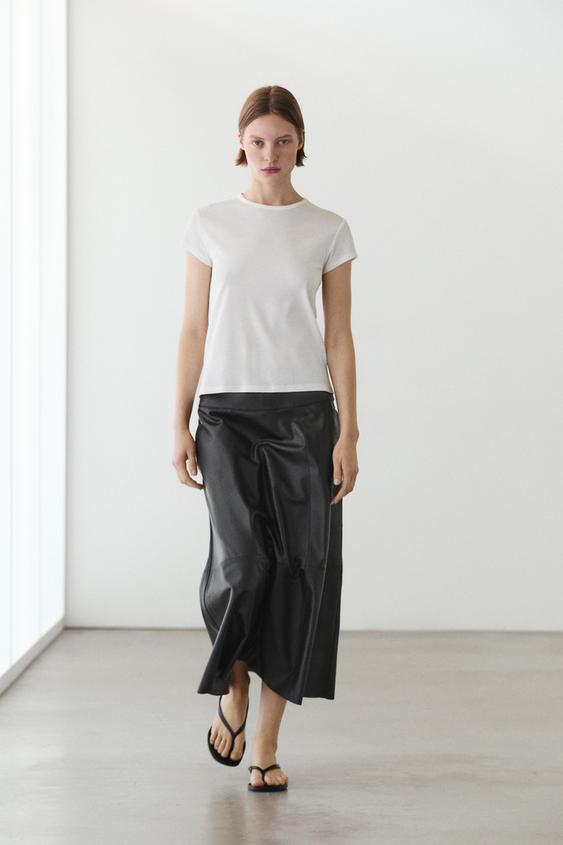 Nappa leather midi skirt with seams from Zara - $590