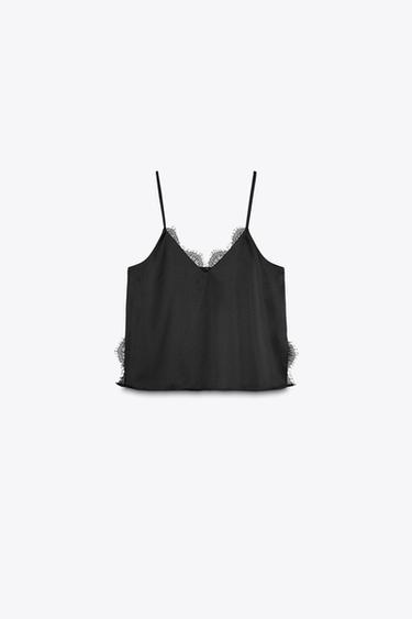 SATIN TOP WITH LACE - Black by Zara
