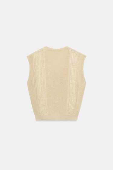 KNIT V-NECK WAISTCOAT TOP - Ecru by Zara - Image 9