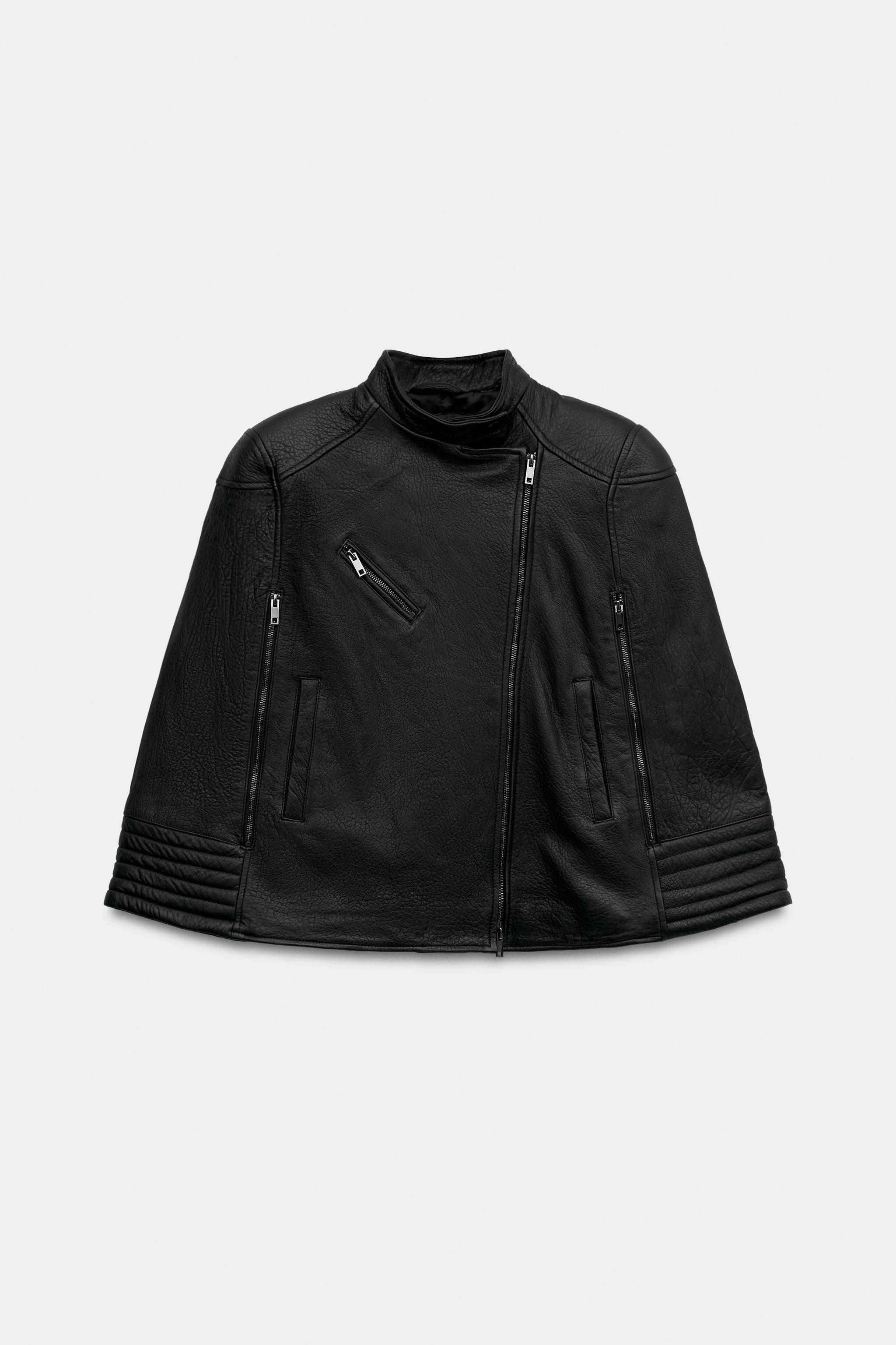 ZW COLLECTION 100% レザーライダースケープ - ブラック | ZARA Japan