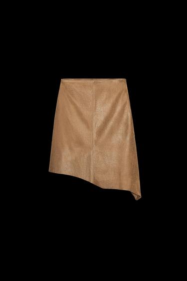 ASYMMETRIC LEATHER MIDI SKIRT - Dark camel by Zara - Image 0