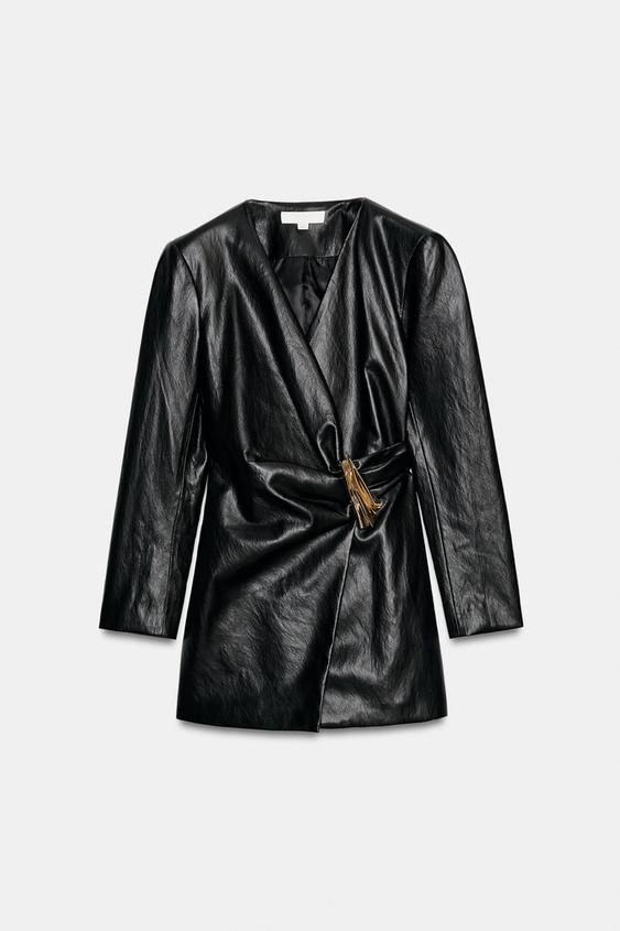 maje leather wrap dress FAUX WITH GOLD-TONE DETAIL - Black wet24-20