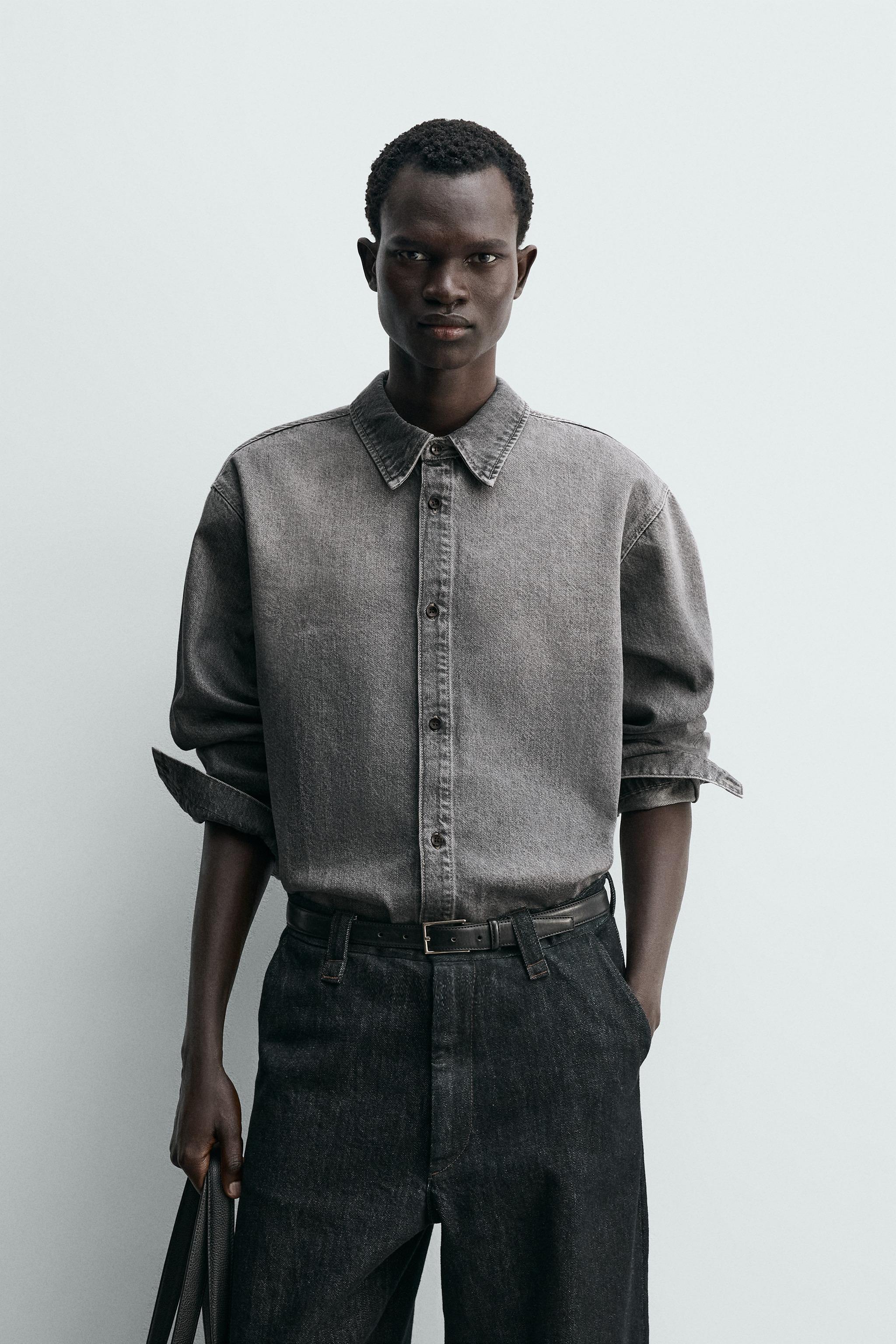 WASHED RELAXED FIT DENIM SHIRT - Grey | ZARA United Kingdom WASHED RELAXED FIT DENIM SHIRT - Grey | ZARA United Kingdom