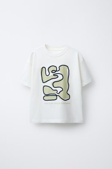T-SHIRT WITH EMBROIDERED SHAPES - White by Zara - Image 0