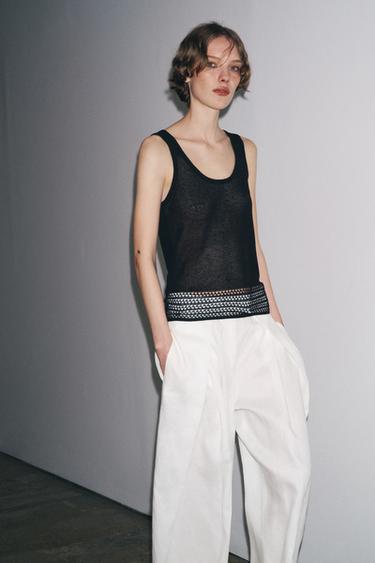 POINTELLE KNIT CROP TOP - Black by Zara - Image 1