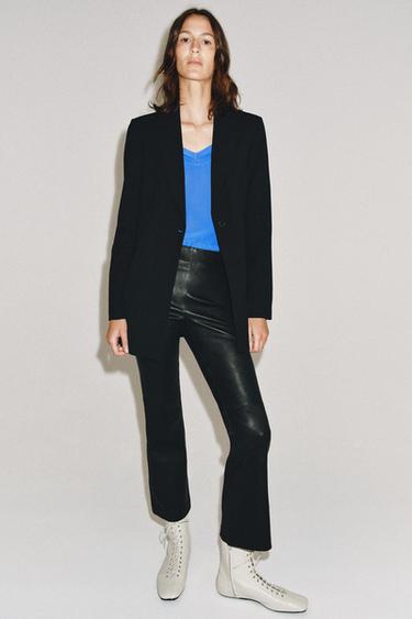 Zara FLOWY V-NECK KNIT JUMPER - Bluish