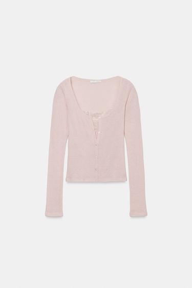 VESTE BIMATIÈRE TOP DENTELLE - Rose chiné de Zara - Image 3