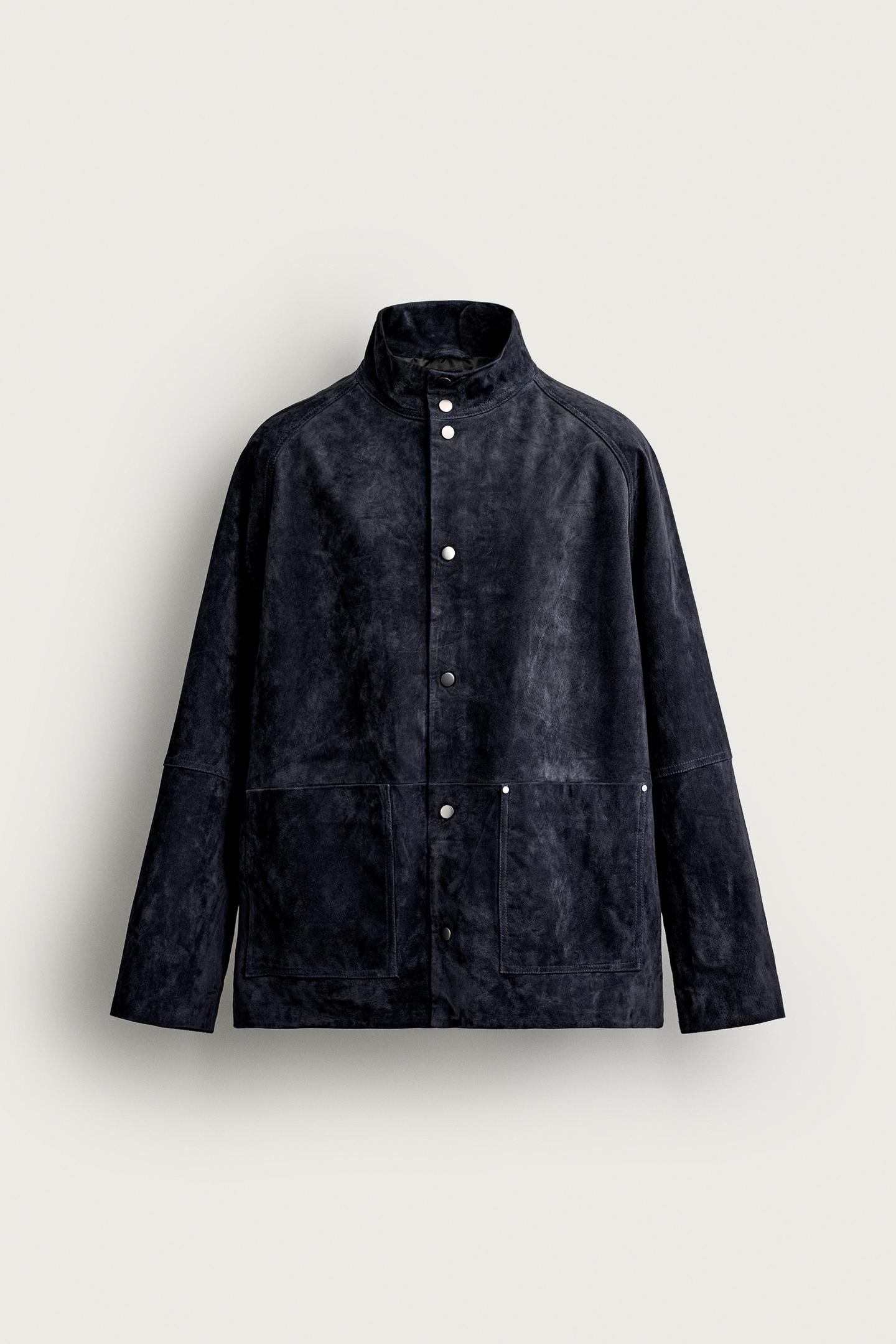 Мужская куртка Zara Relaxed-Fit Suede Leather, цвет: Синий / Серый — фото 6
