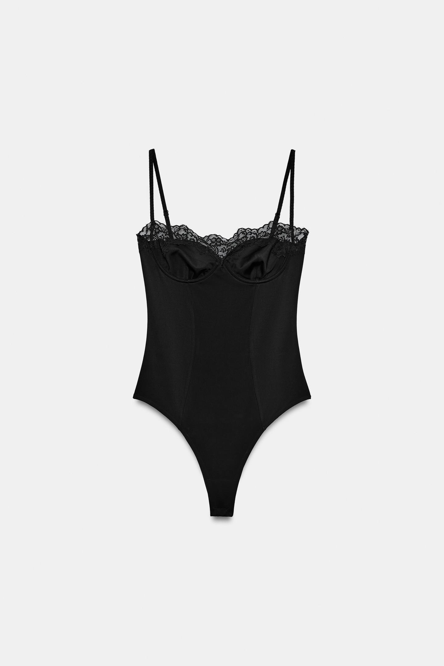 Боди, на косточках, кружево — Zara, цвет: Чёрный — фото 7