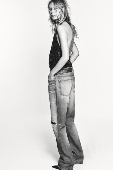 HALTER TOP WITH EMBROIDERY AND BEADING - Black by Zara