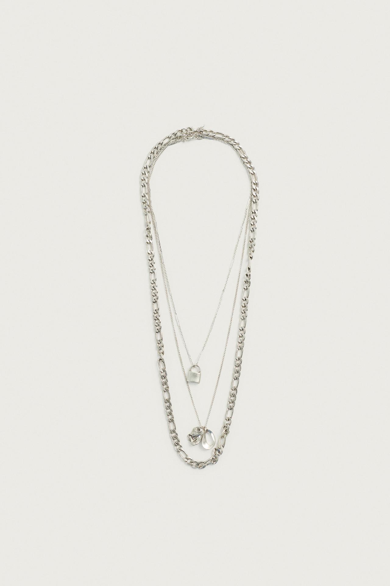 COMBINED METALLIC NECKLACE 3-PACK — Silver