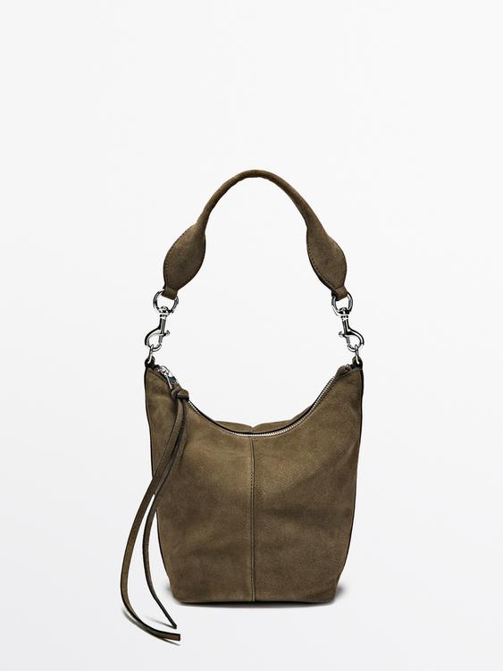 Split suede leather bucket bag