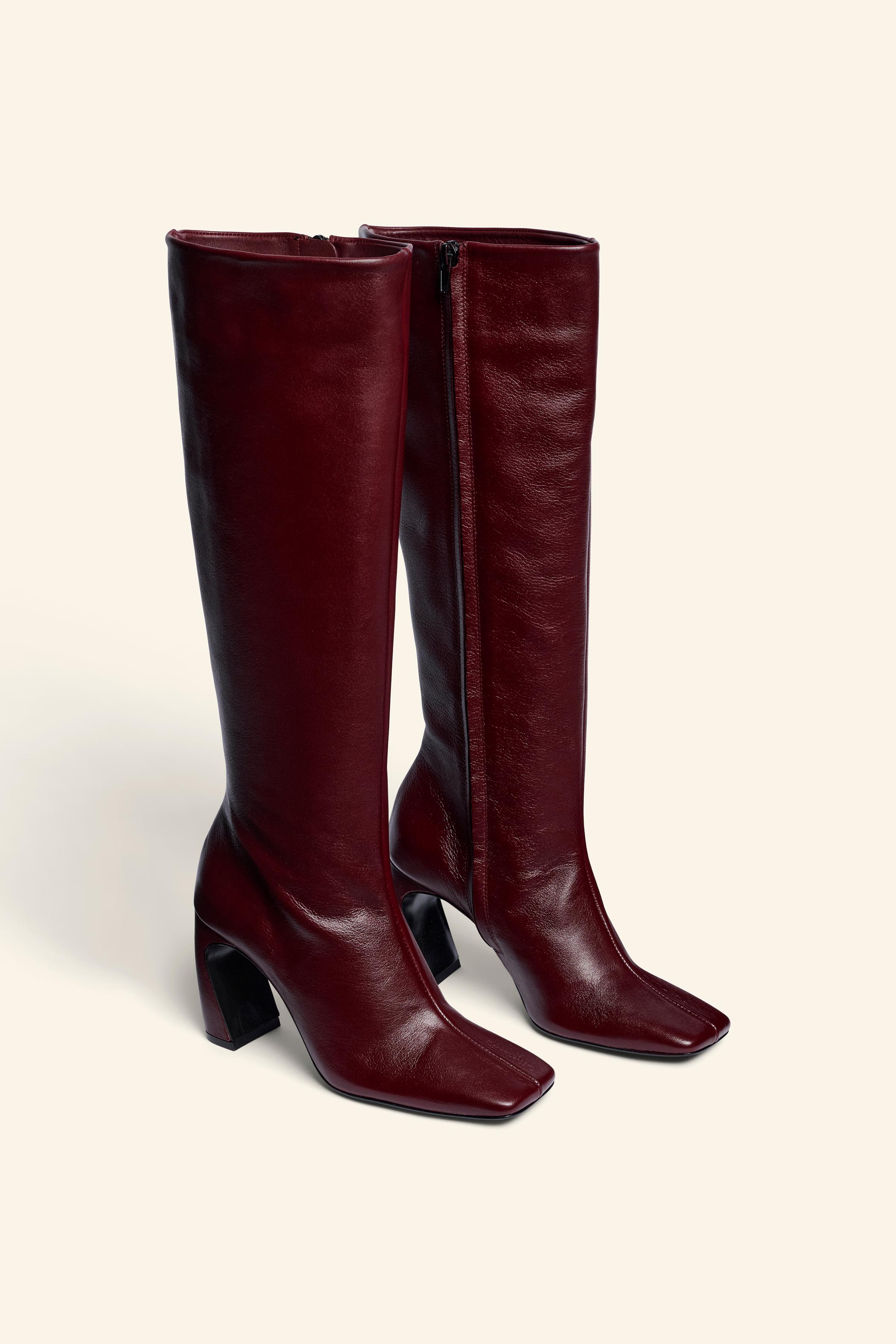 LIMITED EDITION LEATHER ANKLE BOOTS WITH SQUARE TOE Burgundy Red ZARA Turkey