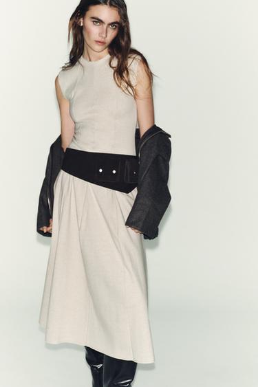 LONG SLEEVELESS DRESS - SAND/BROWN by Zara