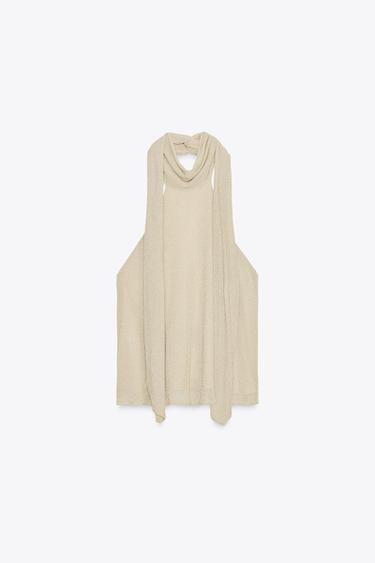 TOP HALTER FIL MÉTALLISÉ - Doré de Zara - Image 7