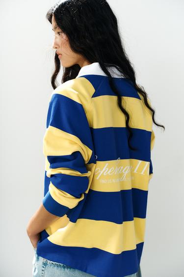 STRIPED EMBROIDERED POLO SHIRT - Blue by Zara
