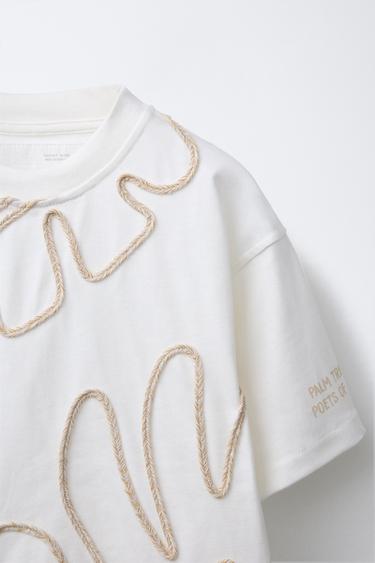 EMBROIDERED T-SHIRT - Ecru by Zara - Image 2