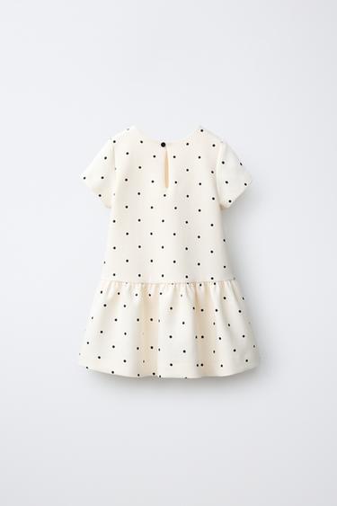 POLKA DOT BOW PRINT DRESS — Oyster-white 2