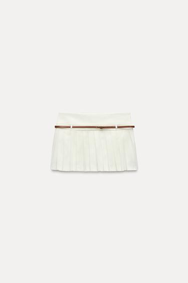 FALDA PANTALÓN TABLAS CINTURÓN - Blanco de Zara