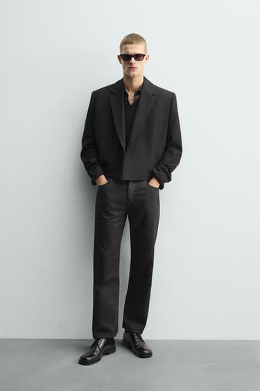 CROPPED FIT PINSTRIPE SUIT BLAZER - Dark grey by Zara