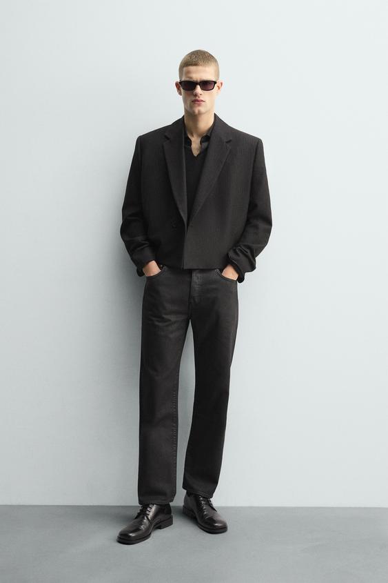 PINSTRIPE CROPPED FIT SUIT BLAZER
