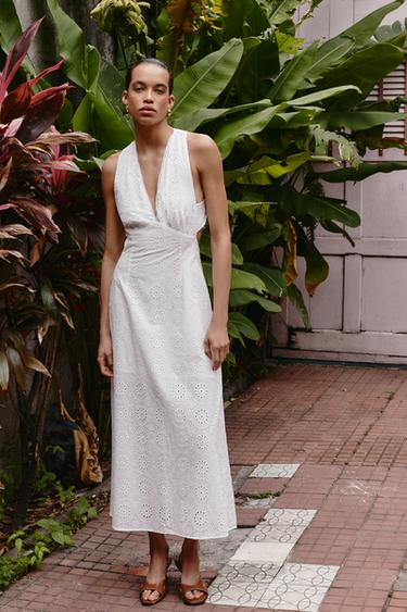 VESTIDO MIDI BORDADOS - Blanco de Zara