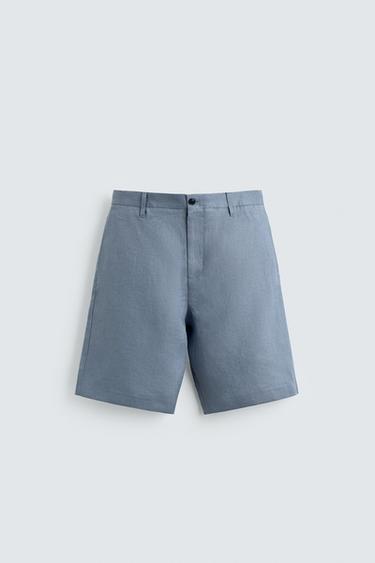 BERMUDA RELAXED FIT 100% LINO - Azul lavado de Zara