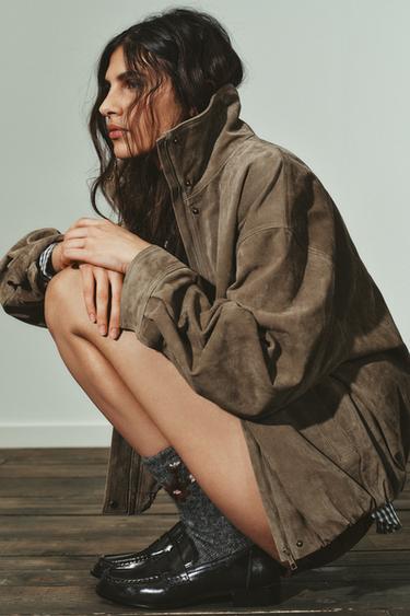 100% VOLUME SUEDE LEATHER JACKET - Light khaki by Zara