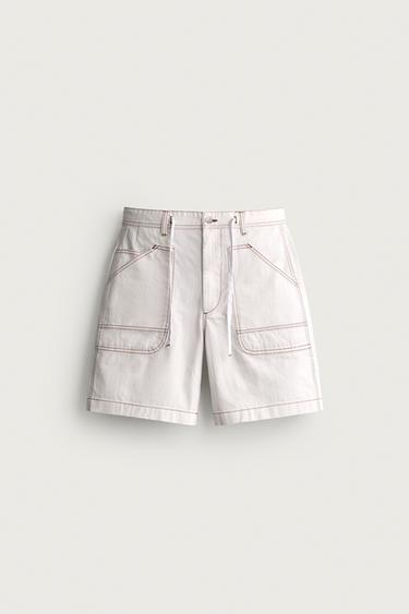 RELAXED FIT BERMUDA MET CONTRASTSTIKSELS - Gebroken wit van Zara