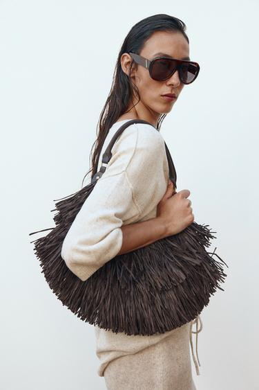 Zara FRINGE TOTE BAG - Chocolate - Image 0