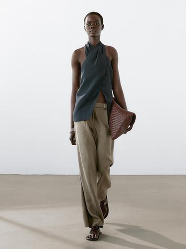 Pantalón 100% lino rayas detalle hebilla - 897 de Zara