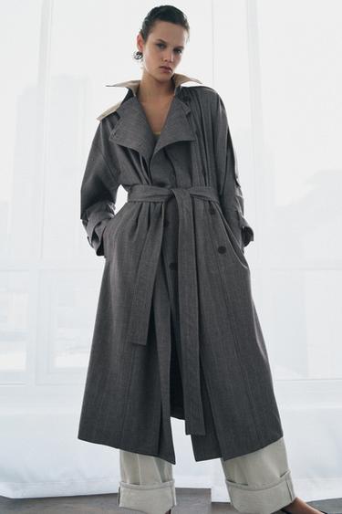 ZW COLLECTION LIMITED EDITION COMBINATION CHECK TRENCH COAT - Grey by Zara