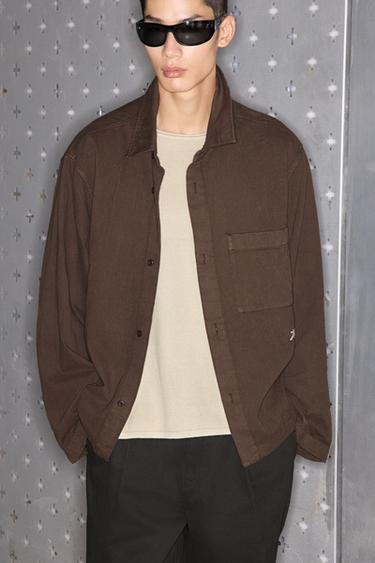 Zara 刺繡紋理襯衫式外套 - 棕色