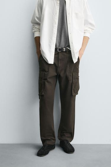 RELAXED FIT CARGO TROUSERS - Brown by Zara