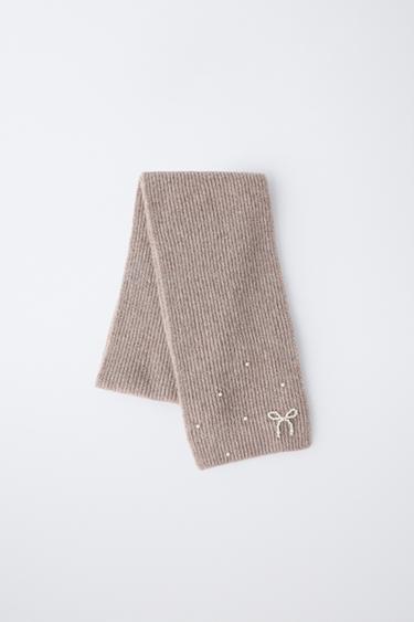 ÉCHARPE EN MAILLE AVEC PERLES D'IMITATION - Marron chiné de Zara - Image 0