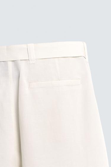 RELAXED FIT VISCOSE-LINEN TROUSERS WITH BELT - Ecru by Zara - Image 8