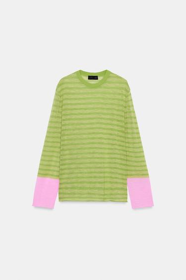 STRIPED KNIT JUMPER - Green stripe by Zara