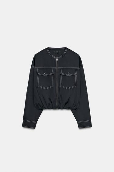 Zara 撞色縫線飛行員外套 - 海藍色 - 圖片 0