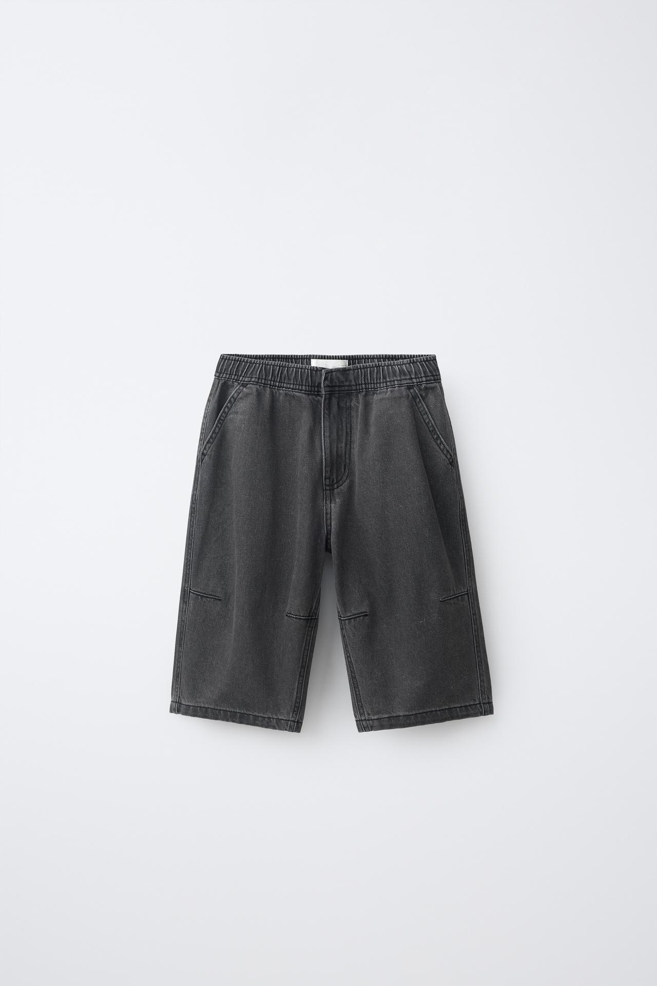 LONG DENIM BERMUDA SHORTS — Black