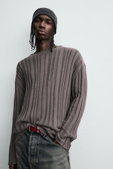 RIBBED OPEN-KNIT SWEATER - Brown by Zara - Image 6