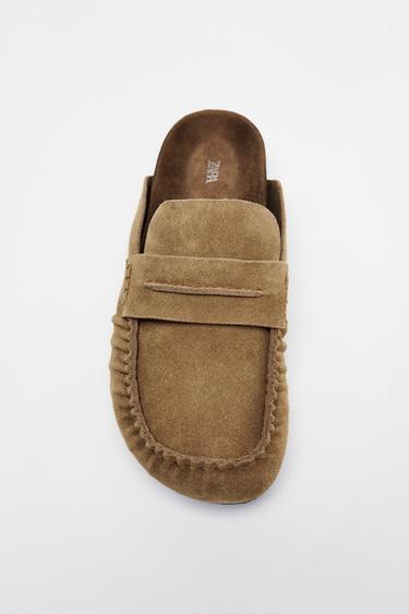 TAMANCO SEM CALCANHAR DE COURO - Verde-oliva da Zara