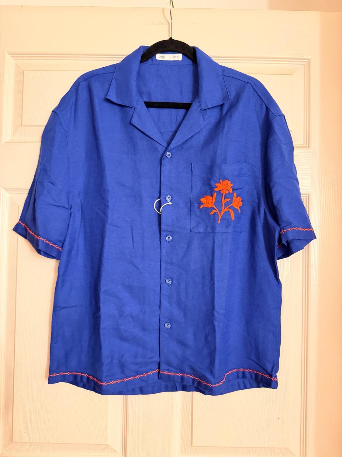 CONTRAST EMBROIDERED VISCOSE - LINEN SHIRT - Image 4