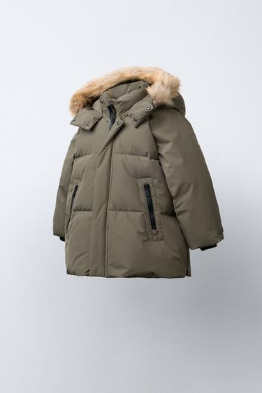 LONG 50% FEATHER AND 50% DOWN PUFFER JACKET, WATER REPELLENT AND WIND RESISTANT - Khaki by Zara