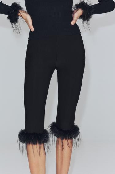 FAUX FUR EFFECT COMBINED CAPRI PANTS — Black 2